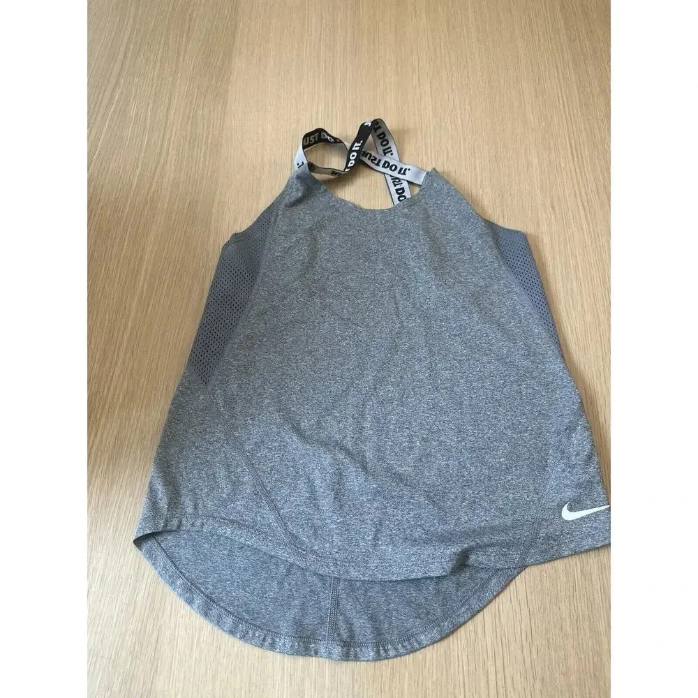 Nike Dri Fit Just Do It Tank Top Women's Size Small Gray/Black Band Logo